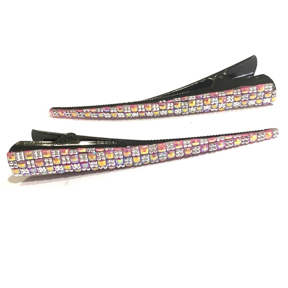 Updo Hair Clips Set Of 2 Shimmering Pink Squares